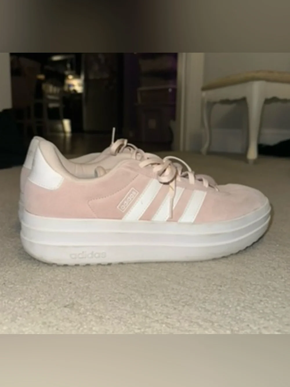 adidas Women's Blush Pink Platform Sneakers with White Stripes